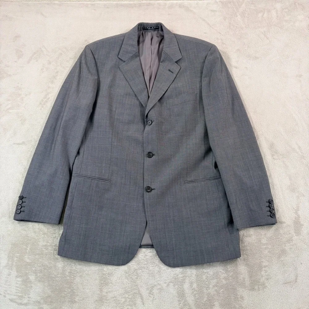 Vintage 90's HUGO BOSS 2 Piece Suit Men 42R Grey Pleated Cuffed Pants 36x33 USA